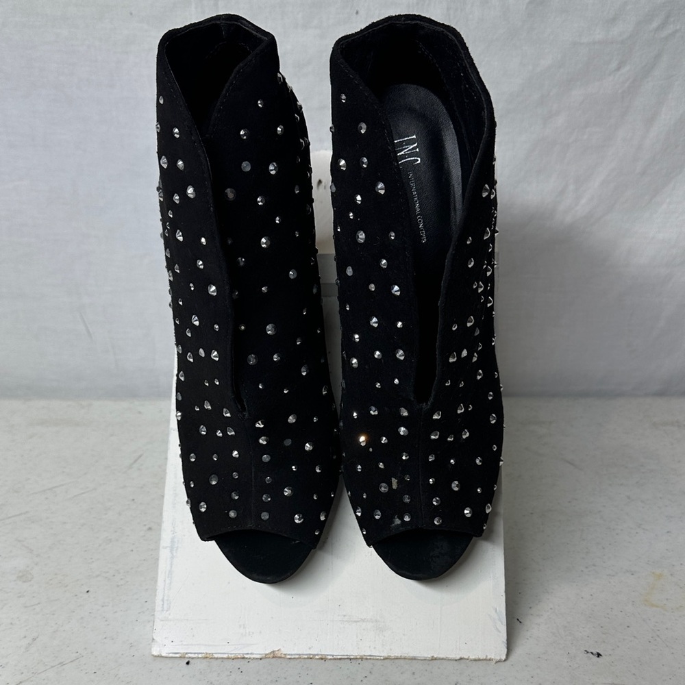 INC International Black Tiara Studded Open Toe Ankle Boots Size 8
